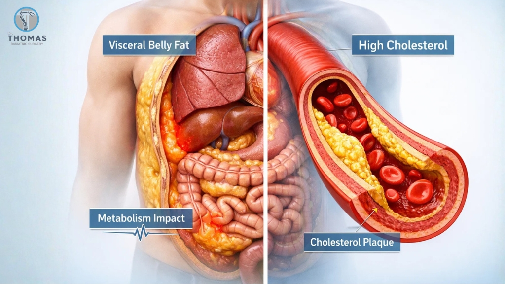 Does high cholesterol cause belly fat